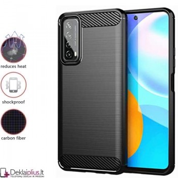 Carbon guminis dėklas - juodas (telefonams Huawei P Smart 2021)